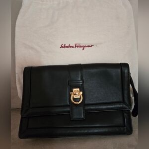 Salvatore Ferragamo Black Clutch with Gold Accent